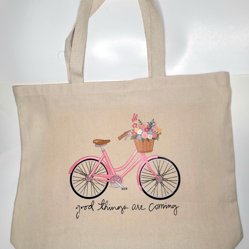 Canvas Tote Bag with Bicycle Print